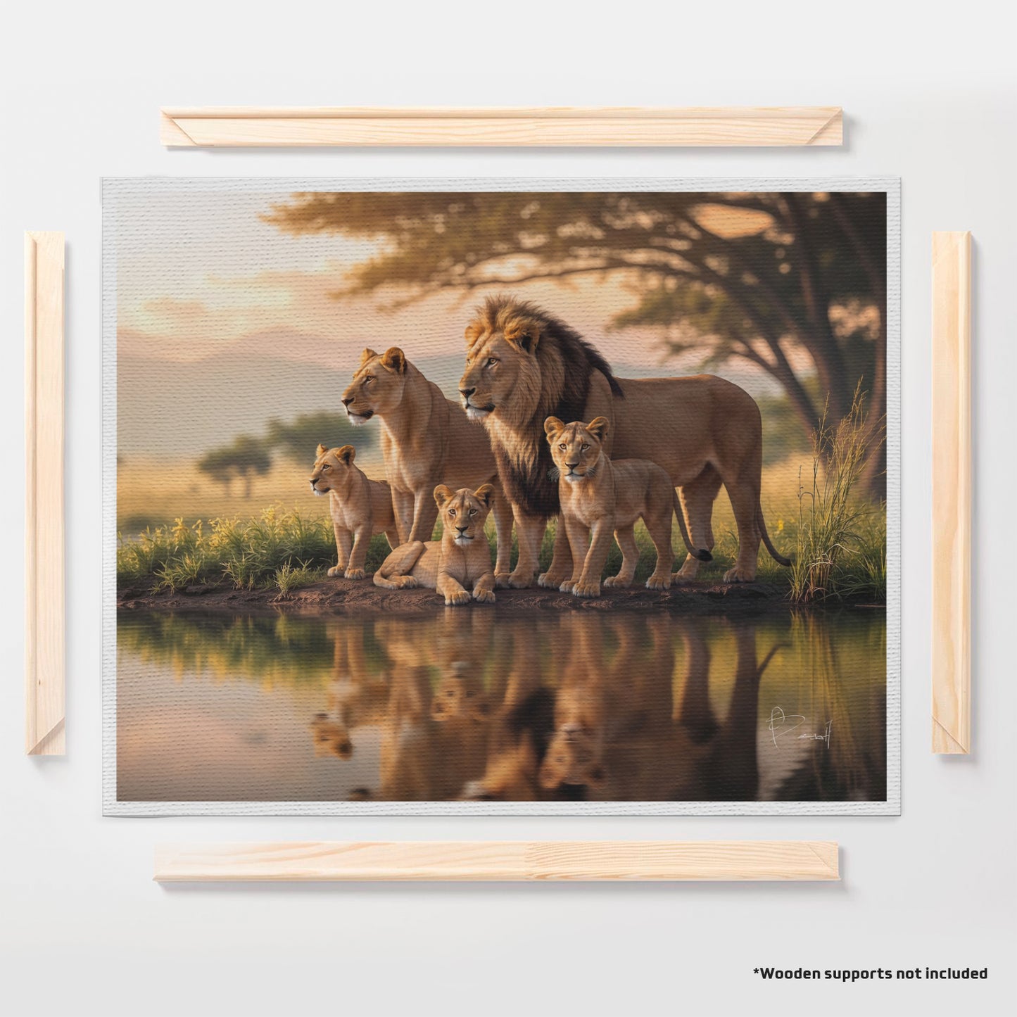 Family of Lions in the Lake