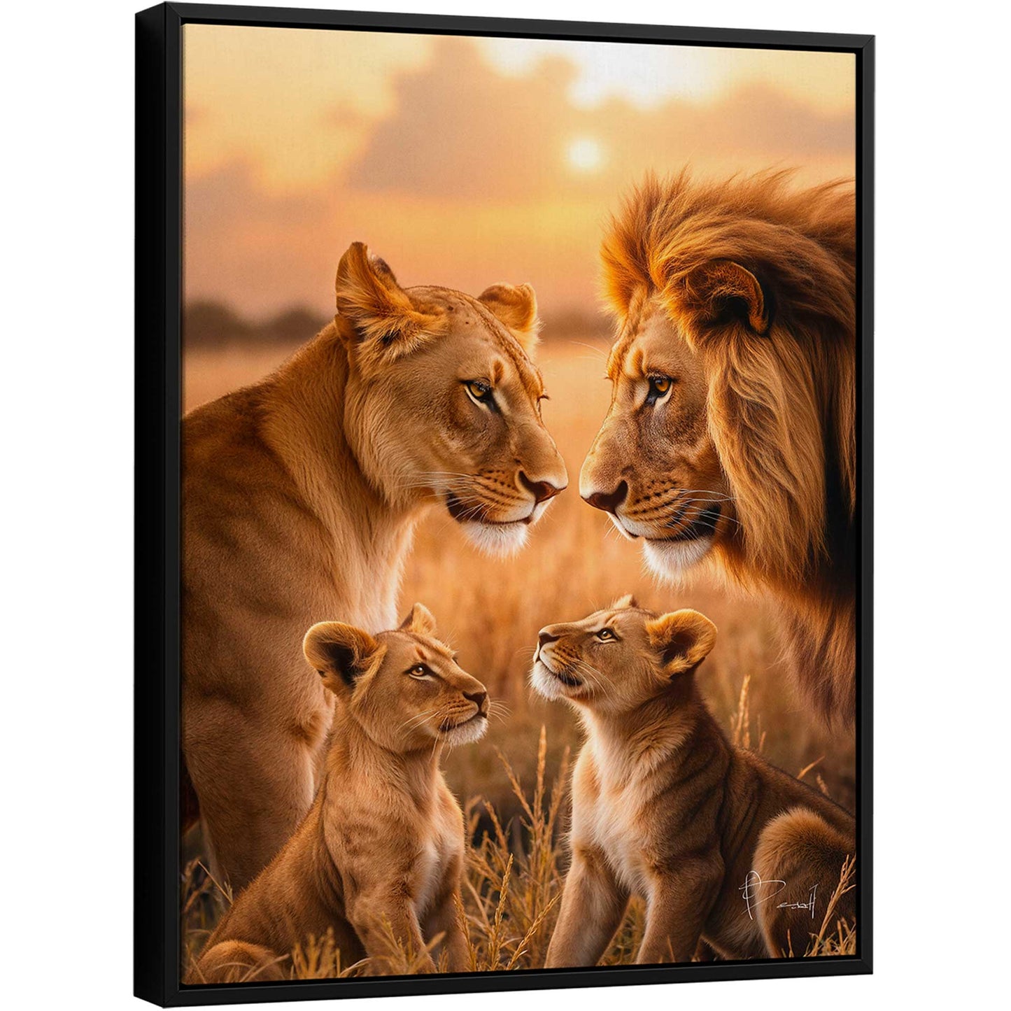 Family of Lions in Serene Fields
