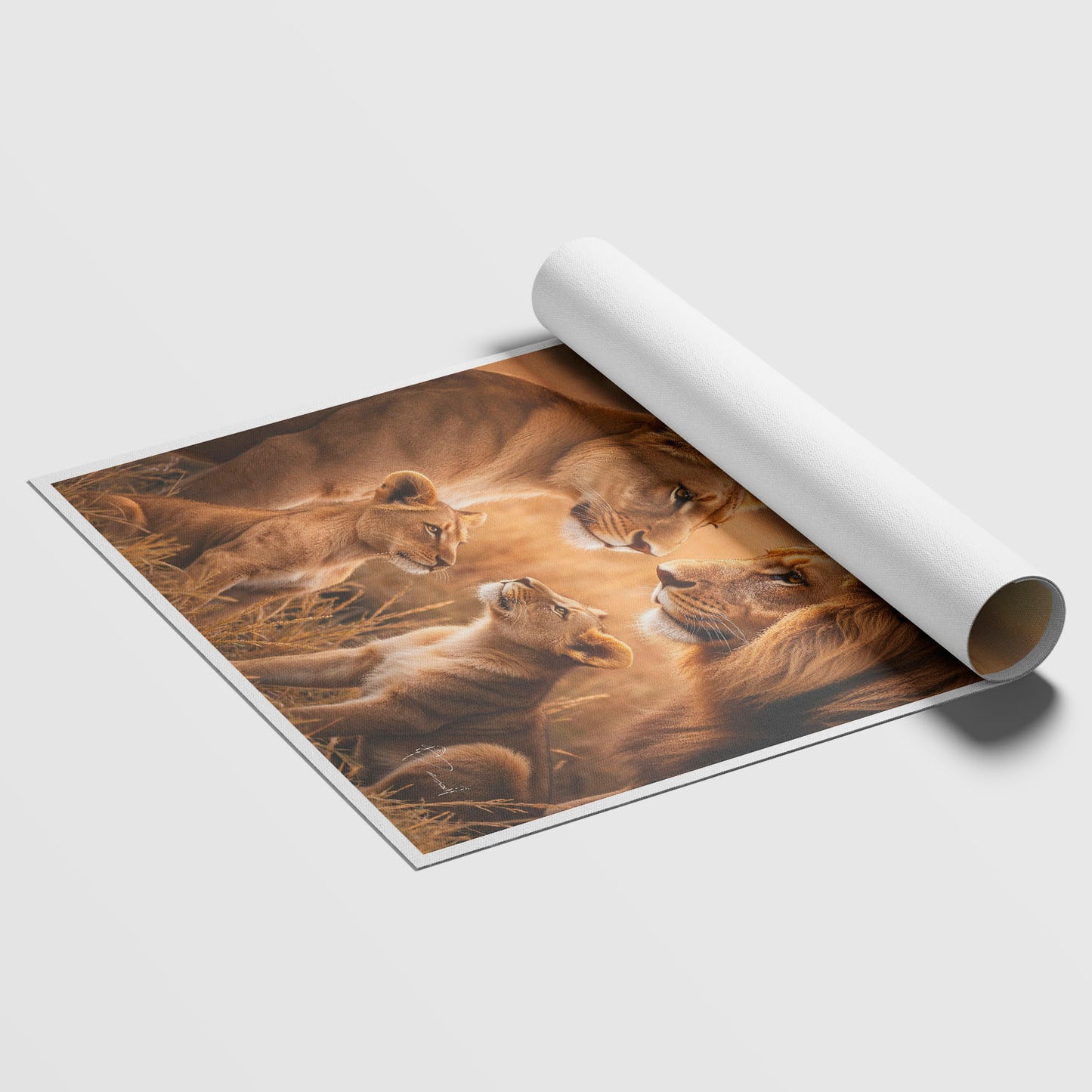 Family of Lions in Serene Fields