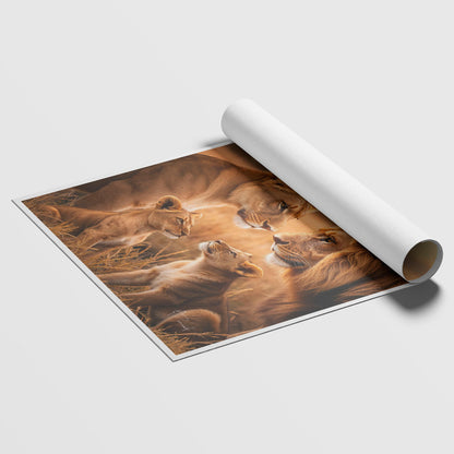 Family of Lions in Serene Fields