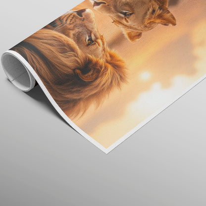 Family of Lions in Serene Fields