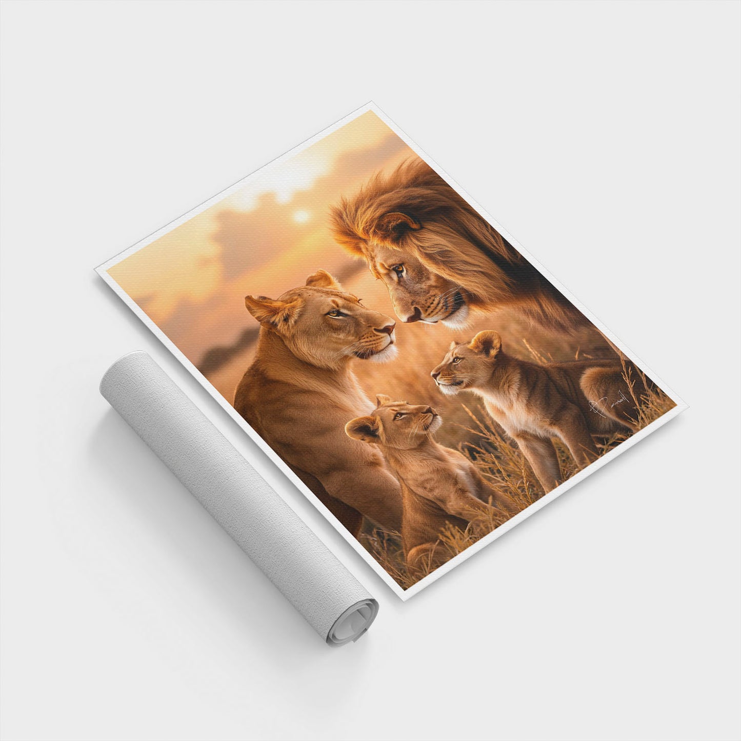 Family of Lions in Serene Fields