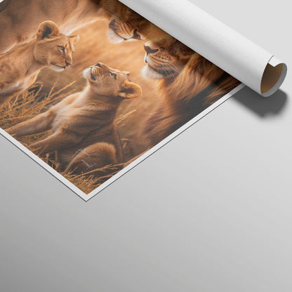 Family of Lions in Serene Fields